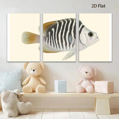 2D flat 1pc vibrant striped fish wall art coastal bathroom decor farmhouse living room canvas prints modern minimalist gallery wrapped statement piece