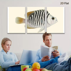 2D flat 1pc vibrant striped fish wall art coastal bathroom decor farmhouse living room canvas prints modern minimalist gallery wrapped statement piece