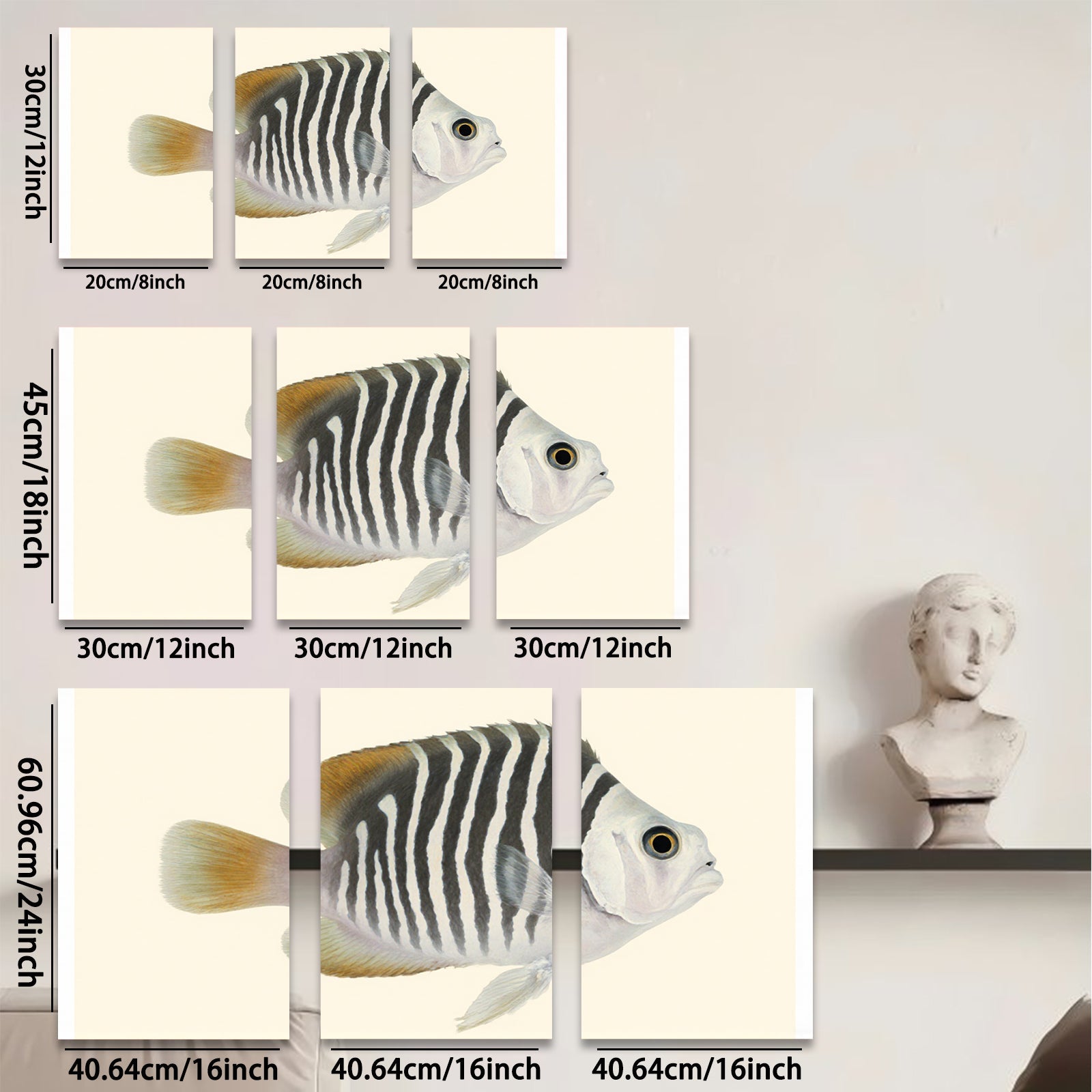 2D flat 1pc vibrant striped fish wall art coastal bathroom decor farmhouse living room canvas prints modern minimalist gallery wrapped statement piece