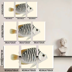 2D flat 1pc vibrant striped fish wall art coastal bathroom decor farmhouse living room canvas prints modern minimalist gallery wrapped statement piece