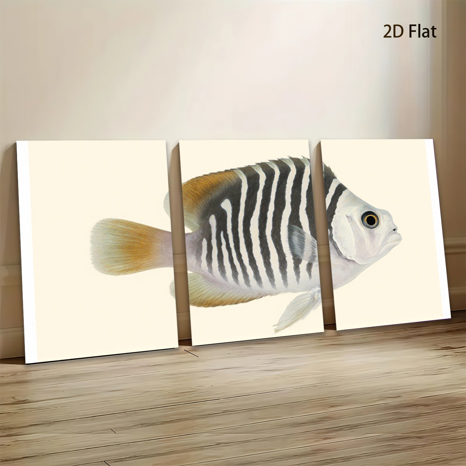 2D flat 1pc vibrant striped fish wall art coastal bathroom decor farmhouse living room canvas prints modern minimalist gallery wrapped statement piece