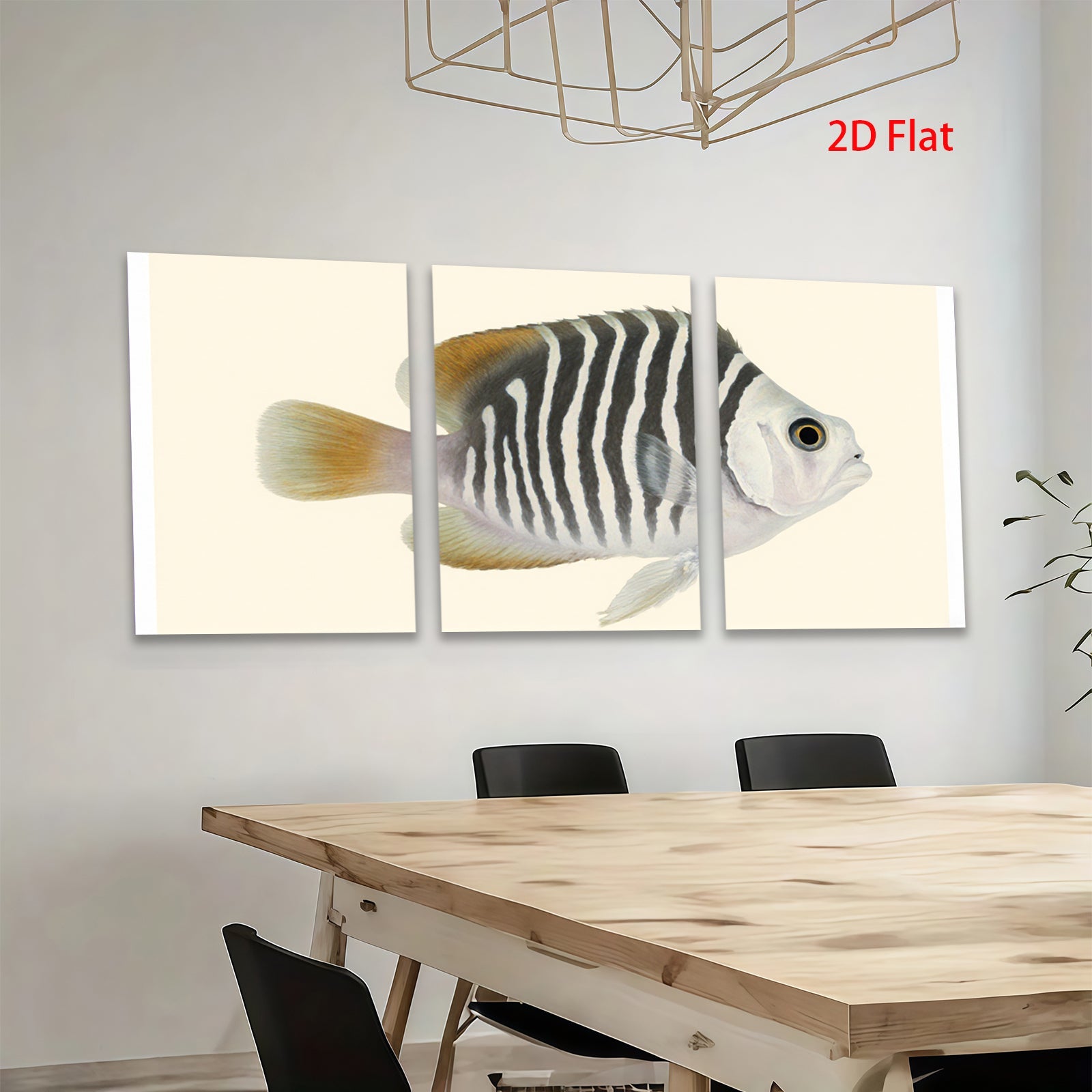 2D flat 1pc vibrant striped fish wall art coastal bathroom decor farmhouse living room canvas prints modern minimalist gallery wrapped statement piece