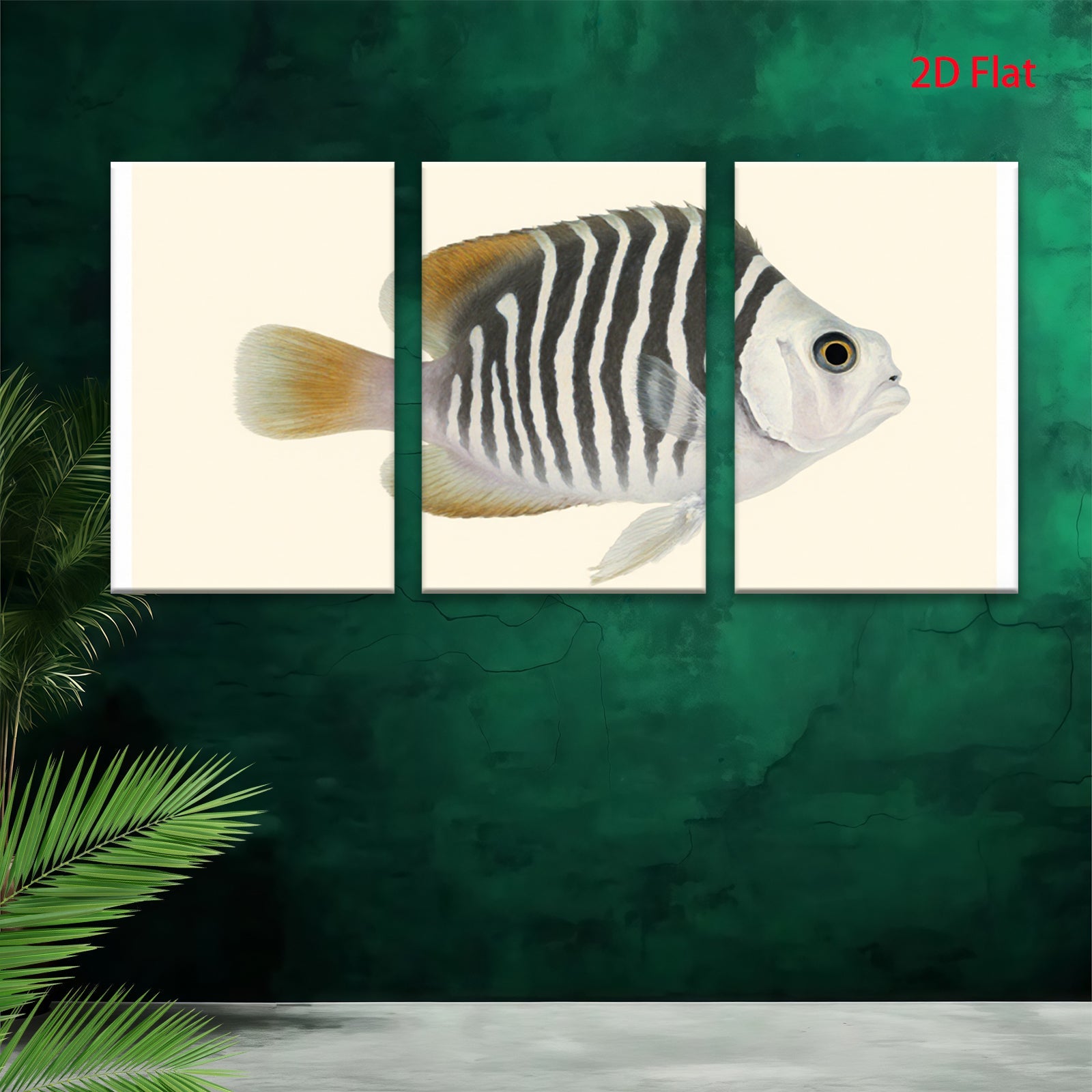 2D flat 1pc vibrant striped fish wall art coastal bathroom decor farmhouse living room canvas prints modern minimalist gallery wrapped statement piece