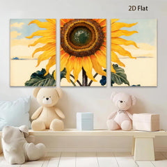 2D flat 1pc vibrant sunflower bloom botanical wall art farmhouse kitchen dining room decor gallery wrapped canvas prints ready to hang modern minimalist