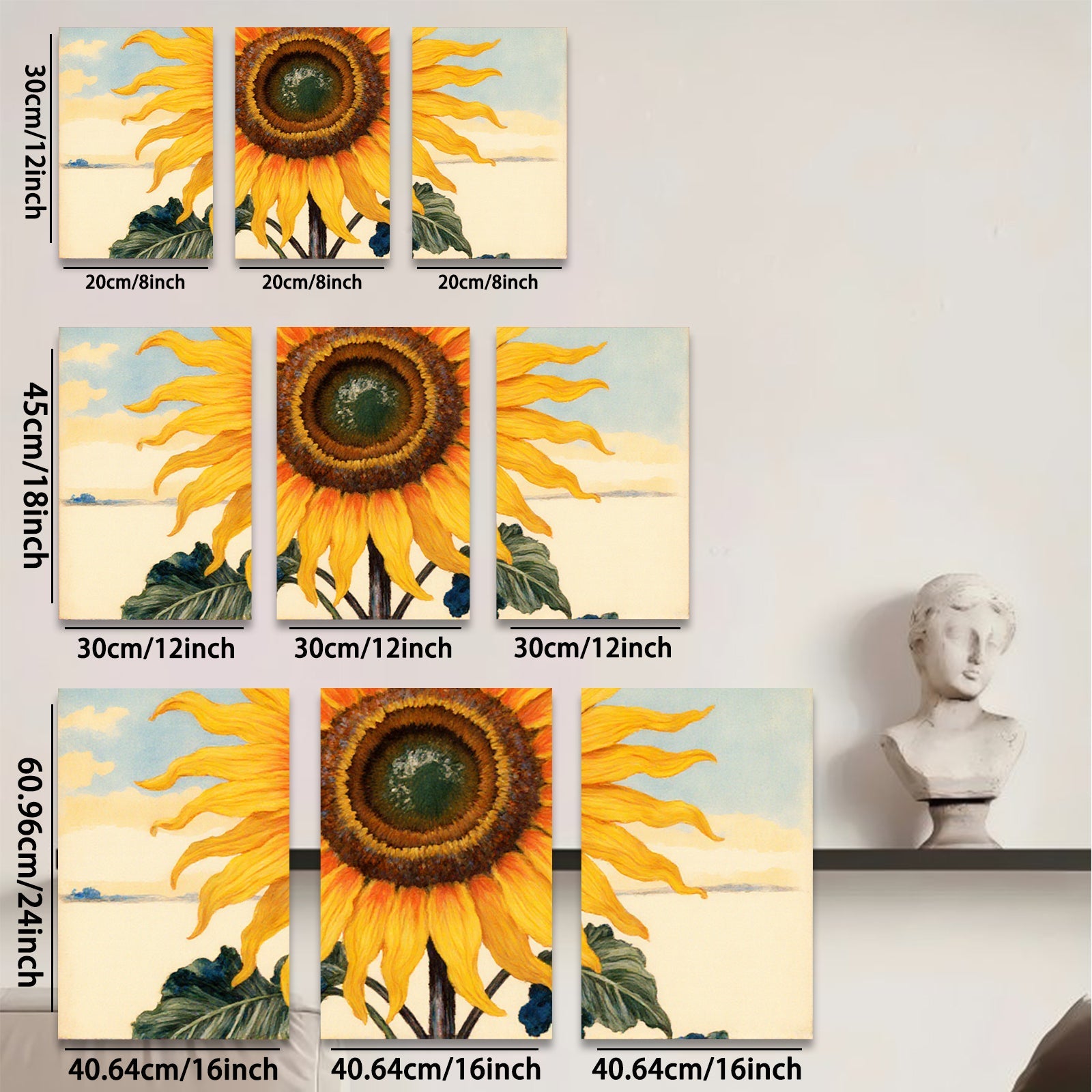 2D flat 1pc vibrant sunflower bloom botanical wall art farmhouse kitchen dining room decor gallery wrapped canvas prints ready to hang modern minimalist
