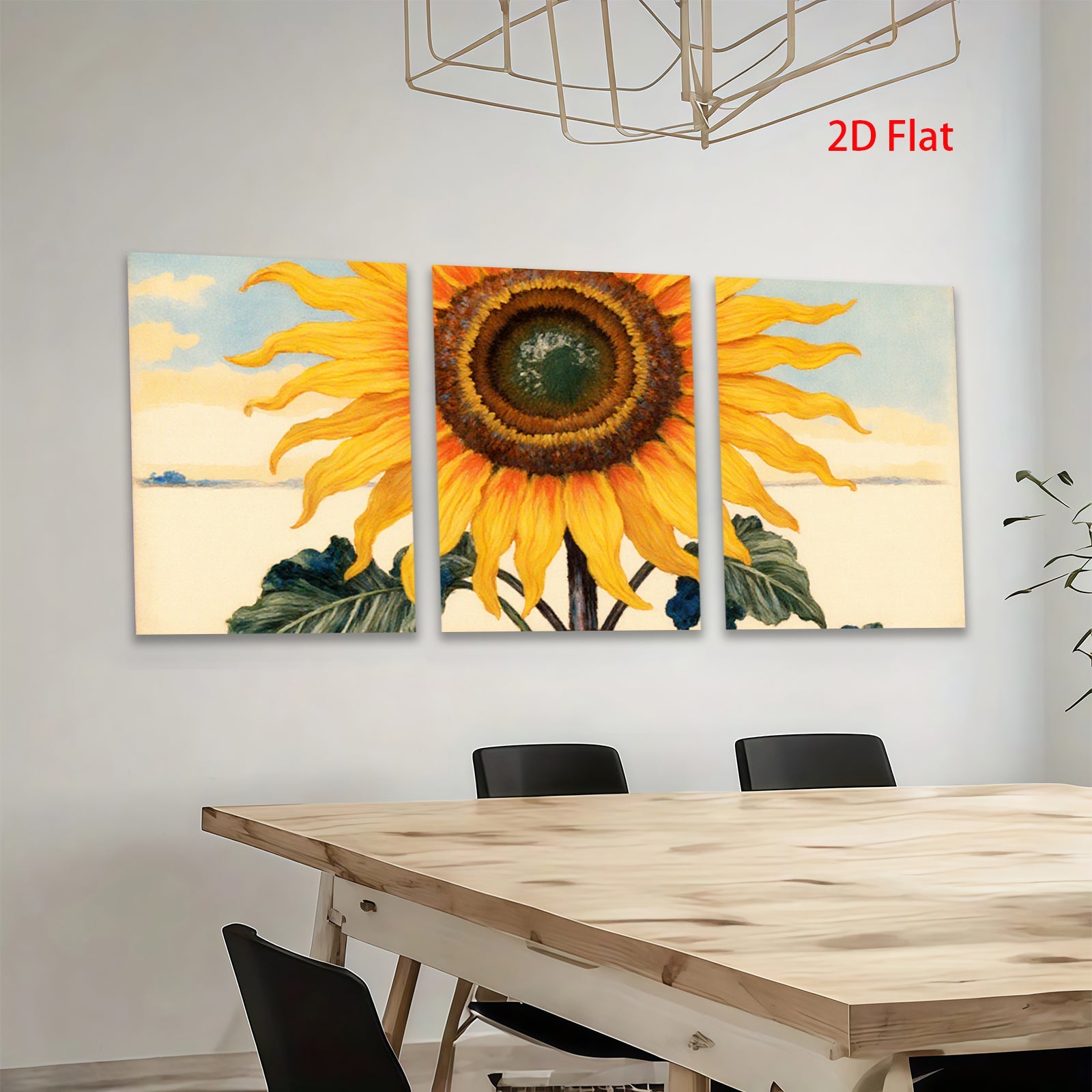 2D flat 1pc vibrant sunflower bloom botanical wall art farmhouse kitchen dining room decor gallery wrapped canvas prints ready to hang modern minimalist