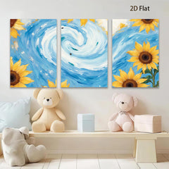 2D flat 1pc vibrant sunflower swirl ocean waves coastal wall art bedroom living room decor farmhouse style gallery wrapped canvas print modern minimalist