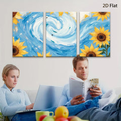 2D flat 1pc vibrant sunflower swirl ocean waves coastal wall art bedroom living room decor farmhouse style gallery wrapped canvas print modern minimalist