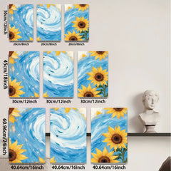 2D flat 1pc vibrant sunflower swirl ocean waves coastal wall art bedroom living room decor farmhouse style gallery wrapped canvas print modern minimalist