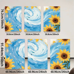 2D flat 1pc vibrant sunflower swirl ocean waves coastal wall art bedroom living room decor farmhouse style gallery wrapped canvas print modern minimalist