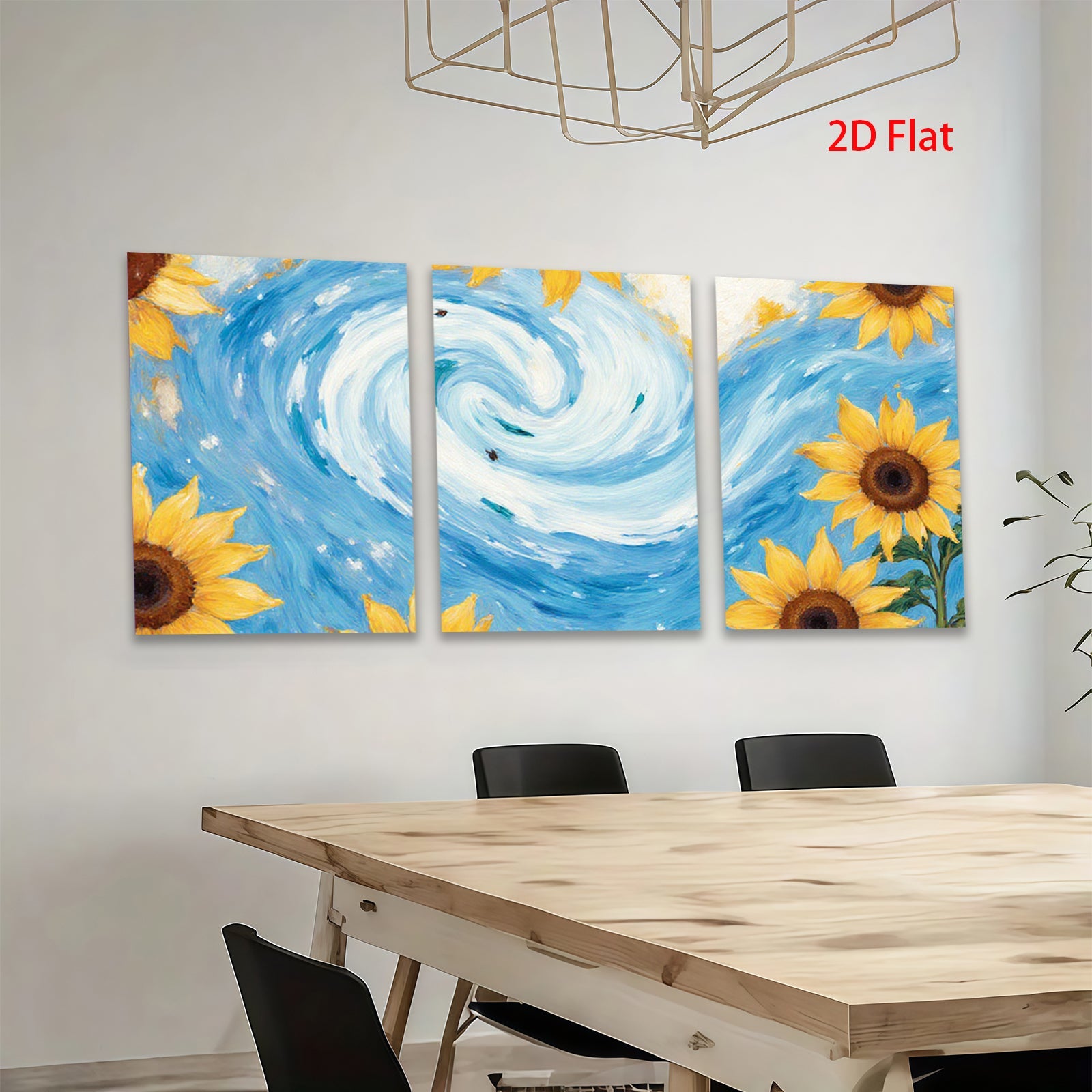2D flat 1pc vibrant sunflower swirl ocean waves coastal wall art bedroom living room decor farmhouse style gallery wrapped canvas print modern minimalist