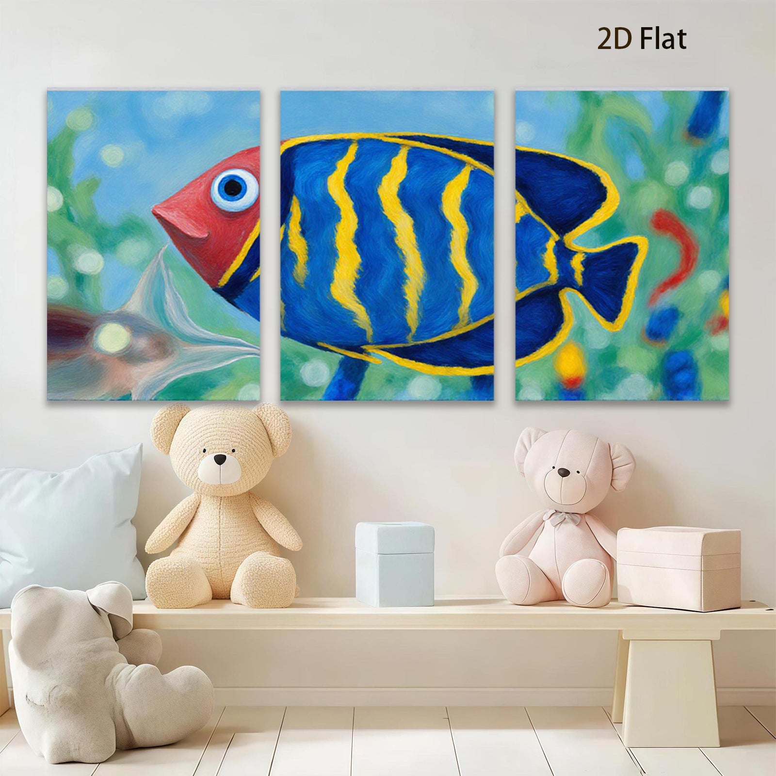 2D flat 1pc vibrant tropical fish ocean wall art decor for living room bedroom bathroom gallery wrapped canvas prints modern farmhouse style coastal decor