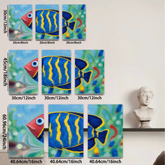 2D flat 1pc vibrant tropical fish ocean wall art decor for living room bedroom bathroom gallery wrapped canvas prints modern farmhouse style coastal decor