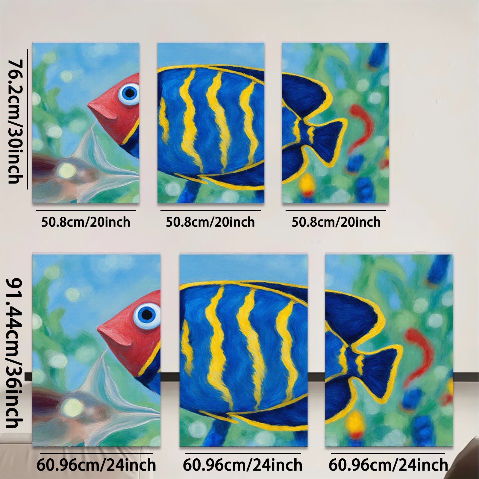 2D flat 1pc vibrant tropical fish ocean wall art decor for living room bedroom bathroom gallery wrapped canvas prints modern farmhouse style coastal decor