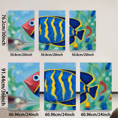 2D flat 1pc vibrant tropical fish ocean wall art decor for living room bedroom bathroom gallery wrapped canvas prints modern farmhouse style coastal decor