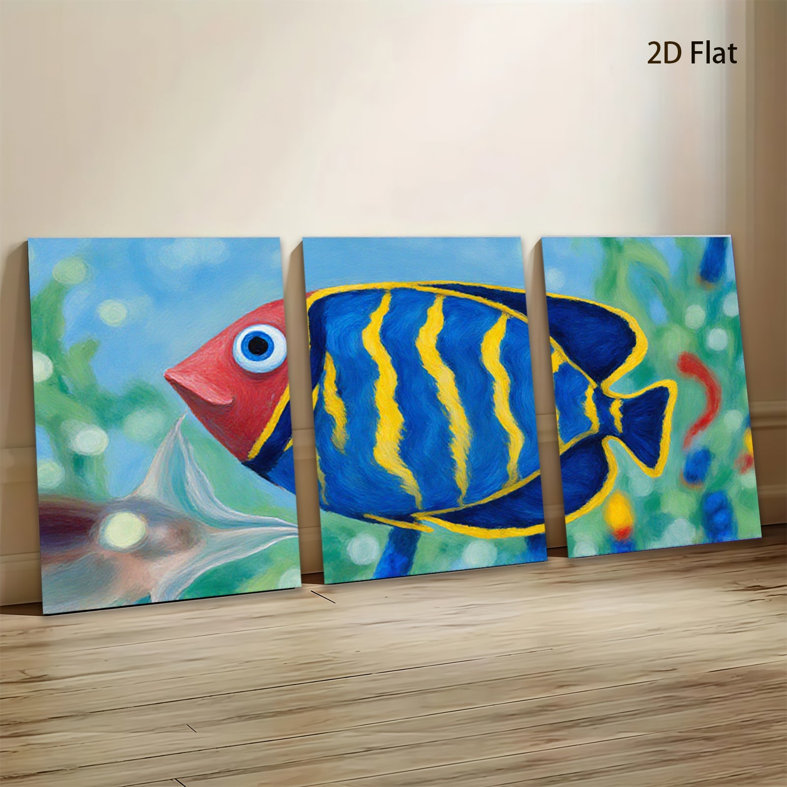 2D flat 1pc vibrant tropical fish ocean wall art decor for living room bedroom bathroom gallery wrapped canvas prints modern farmhouse style coastal decor