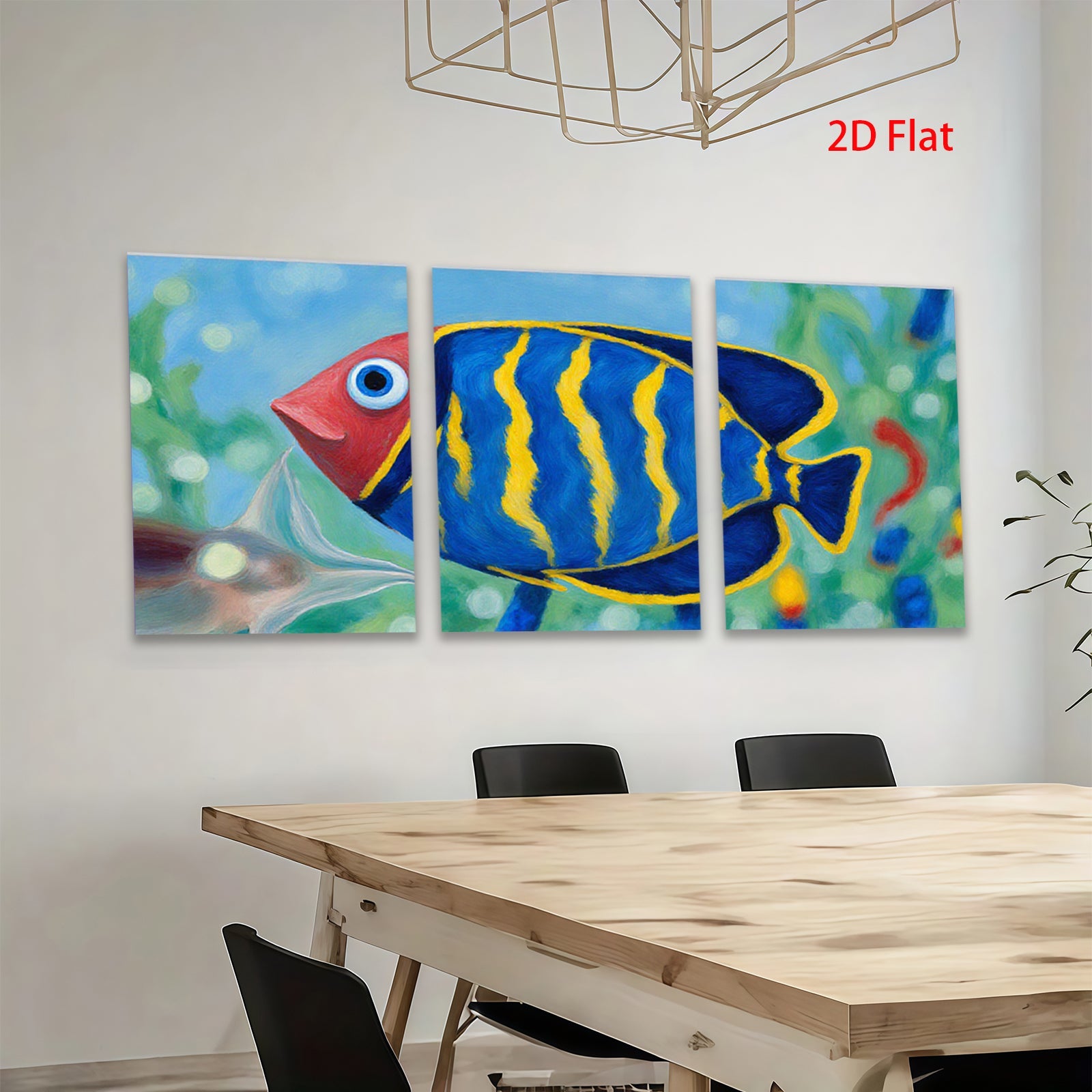 2D flat 1pc vibrant tropical fish ocean wall art decor for living room bedroom bathroom gallery wrapped canvas prints modern farmhouse style coastal decor