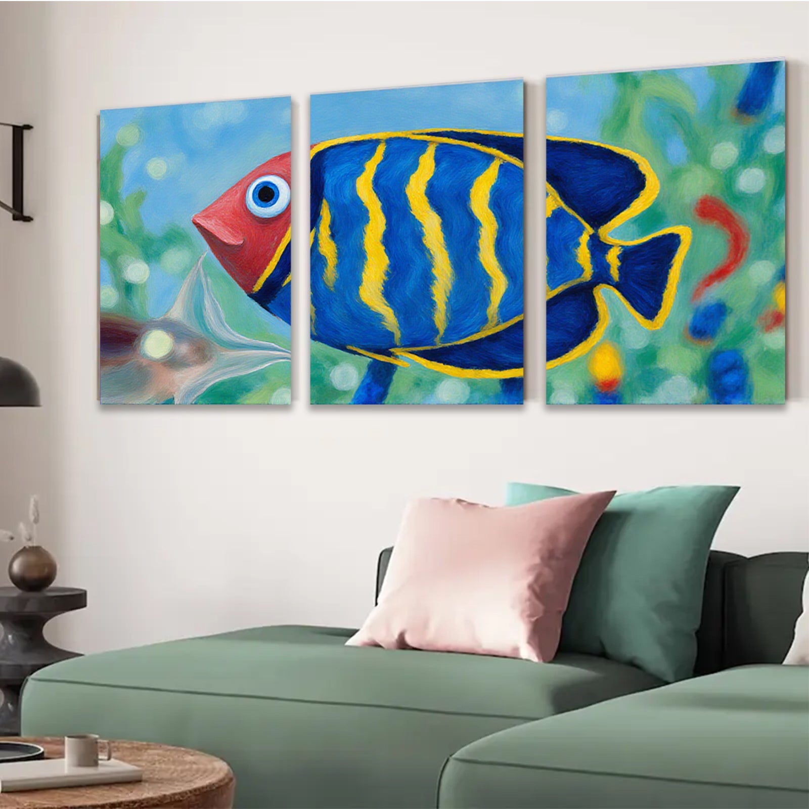 2D flat 1pc vibrant tropical fish ocean wall art decor for living room bedroom bathroom gallery wrapped canvas prints modern farmhouse style coastal decor