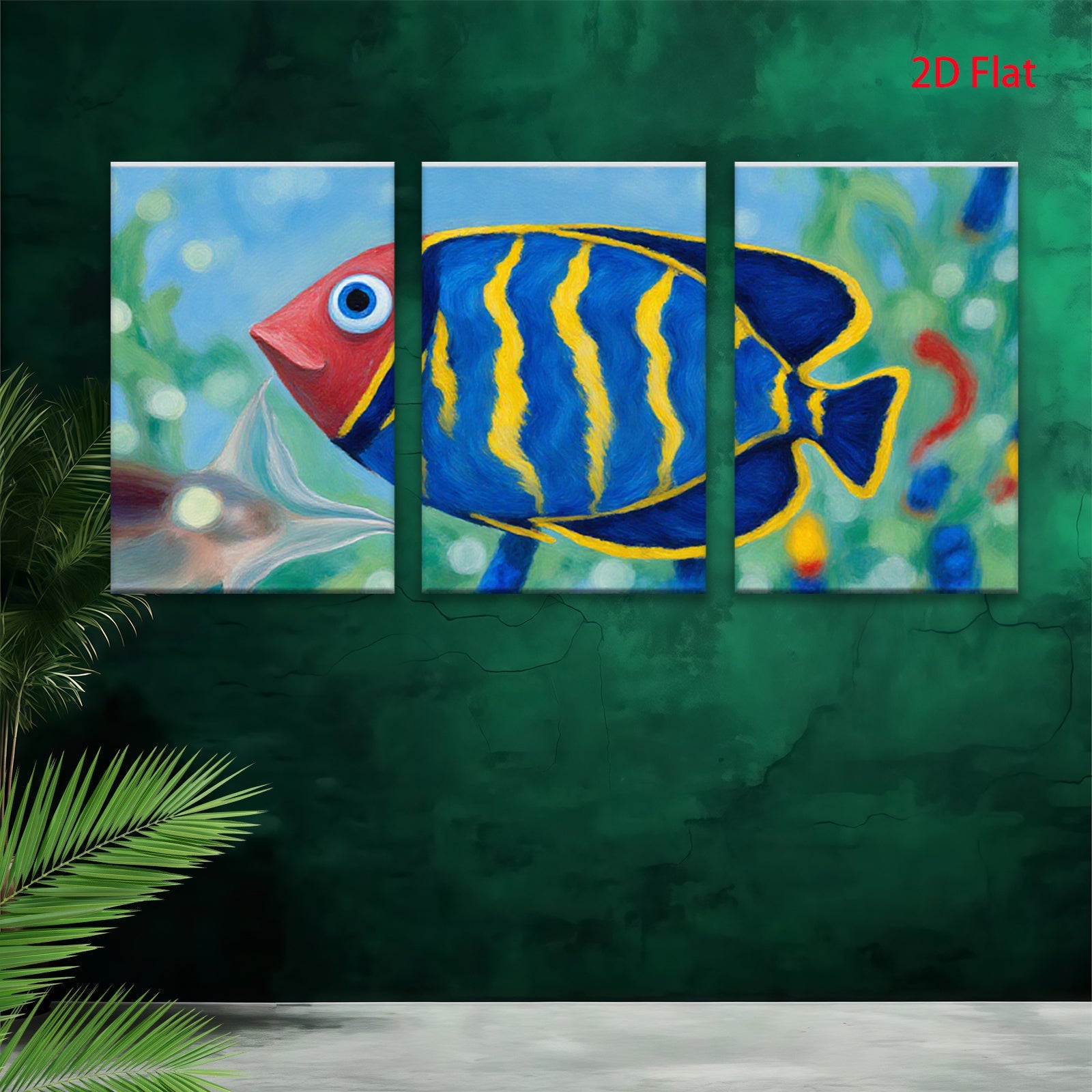 2D flat 1pc vibrant tropical fish ocean wall art decor for living room bedroom bathroom gallery wrapped canvas prints modern farmhouse style coastal decor