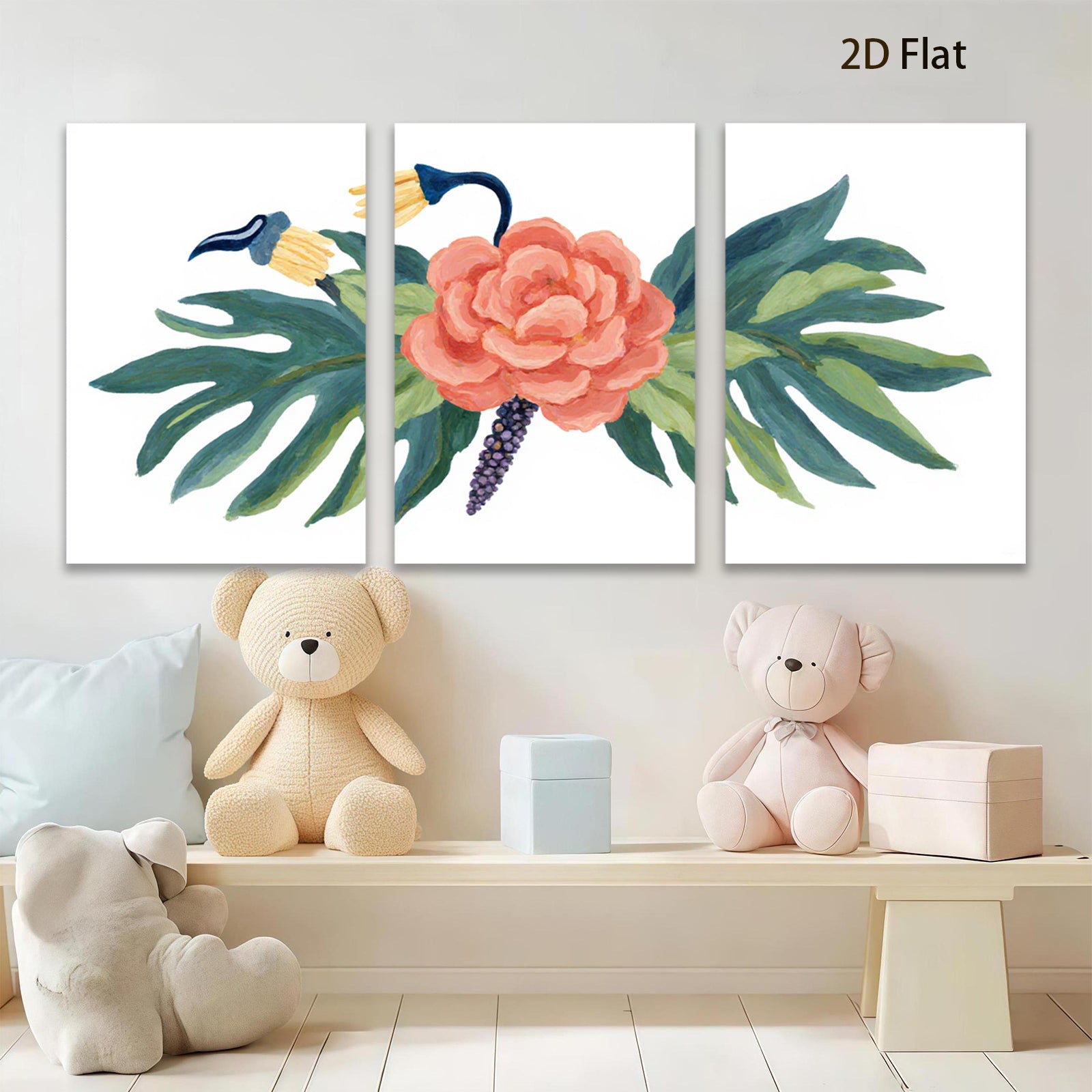 2D flat 1pc vibrant tropical floral botanical wall art canvas prints for living room bedroom gallery wrapped modern farmhouse decor cozy home gifts