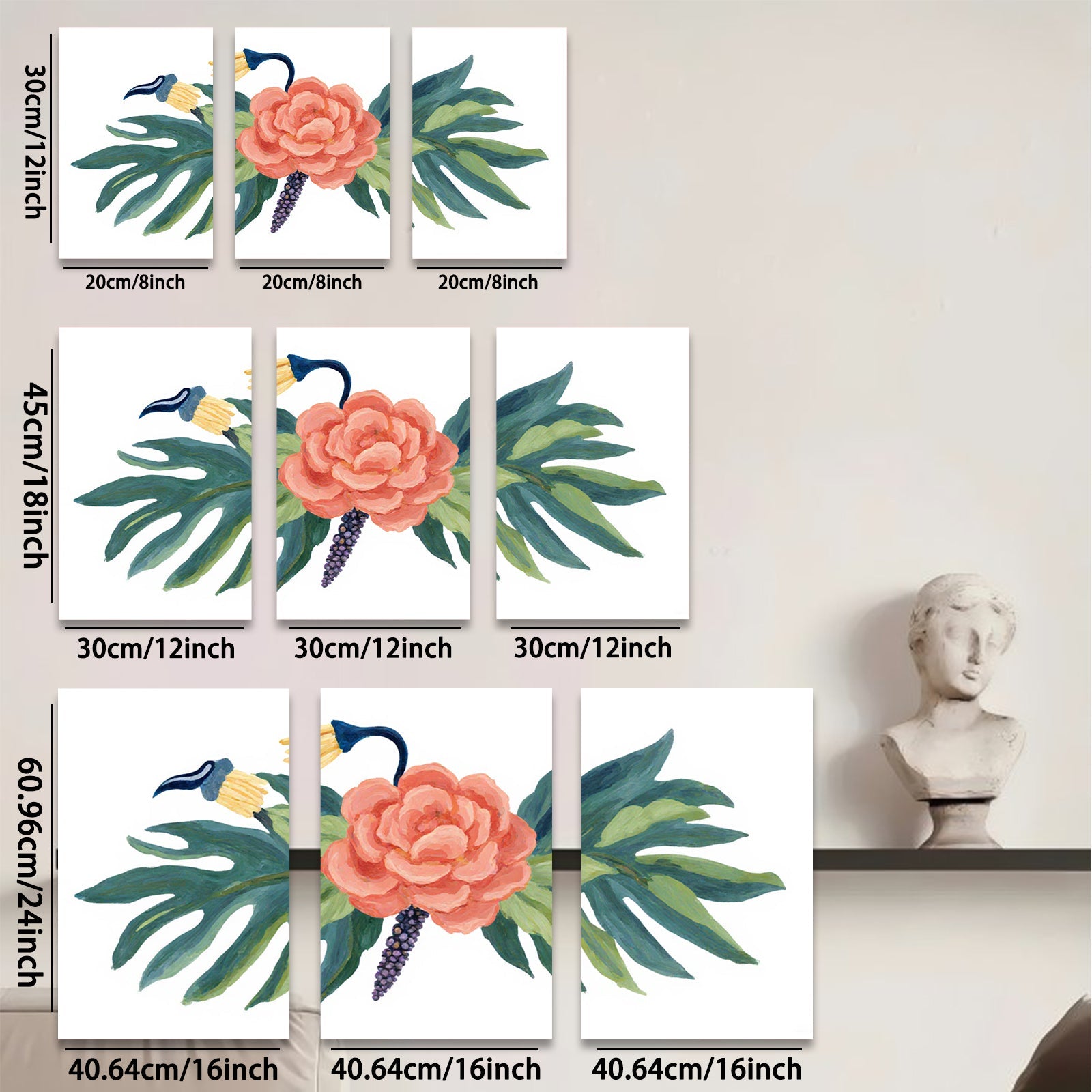 2D flat 1pc vibrant tropical floral botanical wall art canvas prints for living room bedroom gallery wrapped modern farmhouse decor cozy home gifts