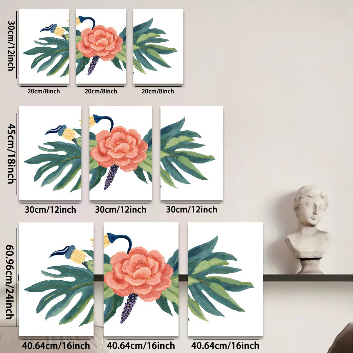 2D flat 1pc vibrant tropical floral botanical wall art canvas prints for living room bedroom gallery wrapped modern farmhouse decor cozy home gifts