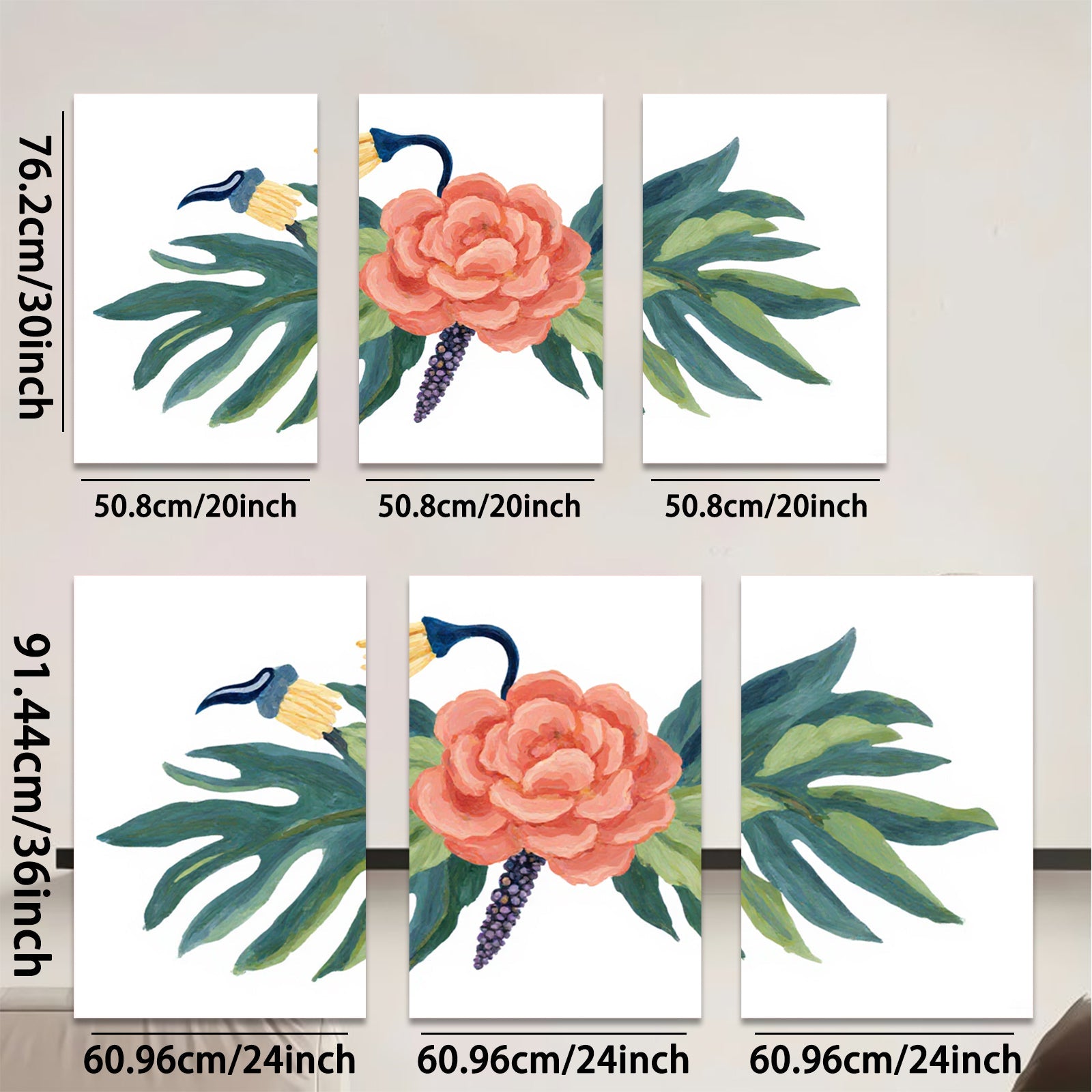 2D flat 1pc vibrant tropical floral botanical wall art canvas prints for living room bedroom gallery wrapped modern farmhouse decor cozy home gifts