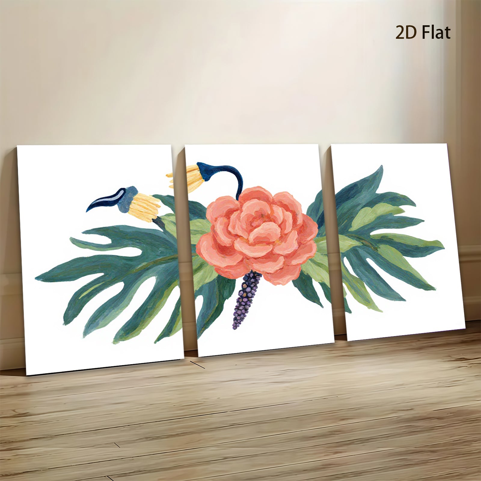 2D flat 1pc vibrant tropical floral botanical wall art canvas prints for living room bedroom gallery wrapped modern farmhouse decor cozy home gifts