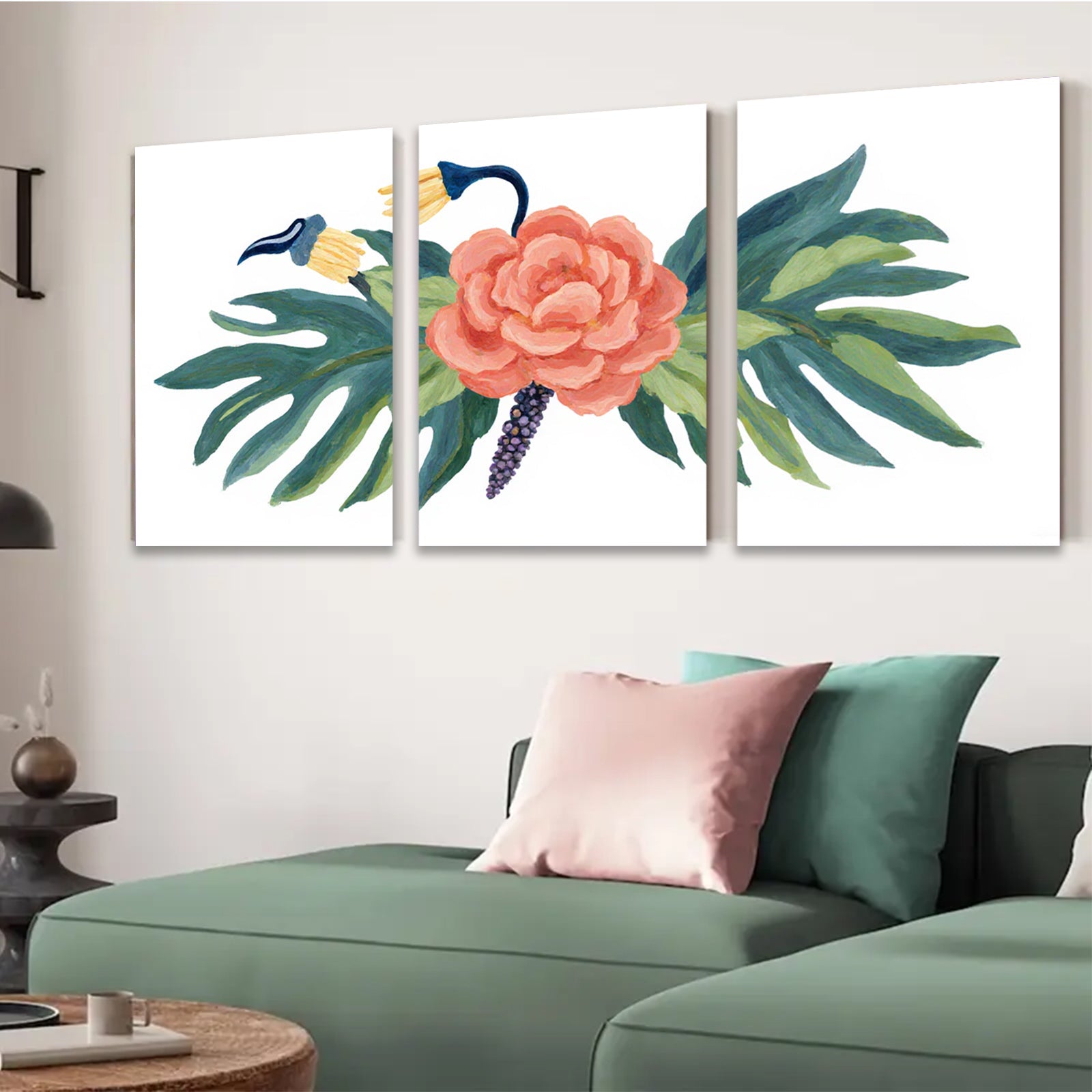 2D flat 1pc vibrant tropical floral botanical wall art canvas prints for living room bedroom gallery wrapped modern farmhouse decor cozy home gifts