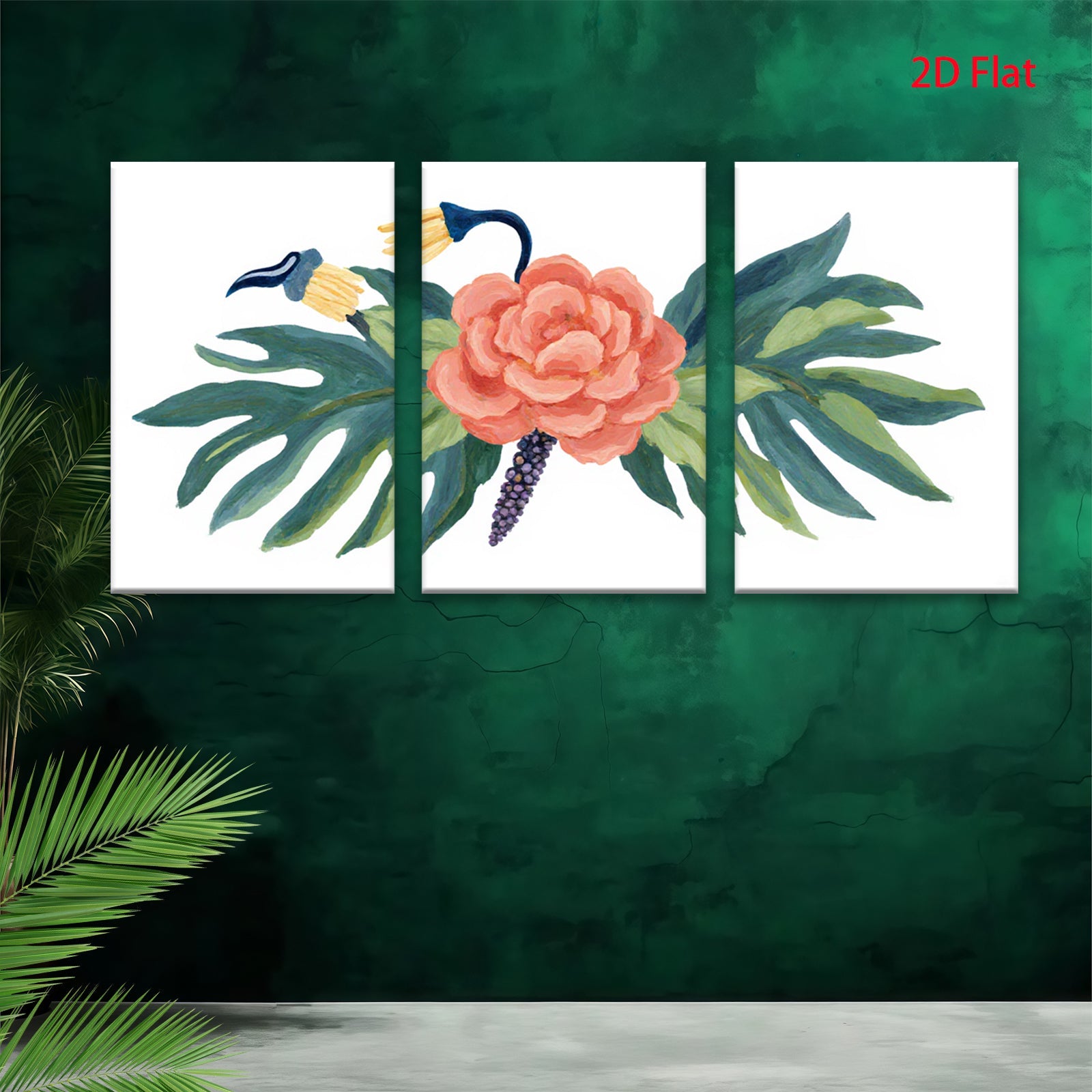 2D flat 1pc vibrant tropical floral botanical wall art canvas prints for living room bedroom gallery wrapped modern farmhouse decor cozy home gifts