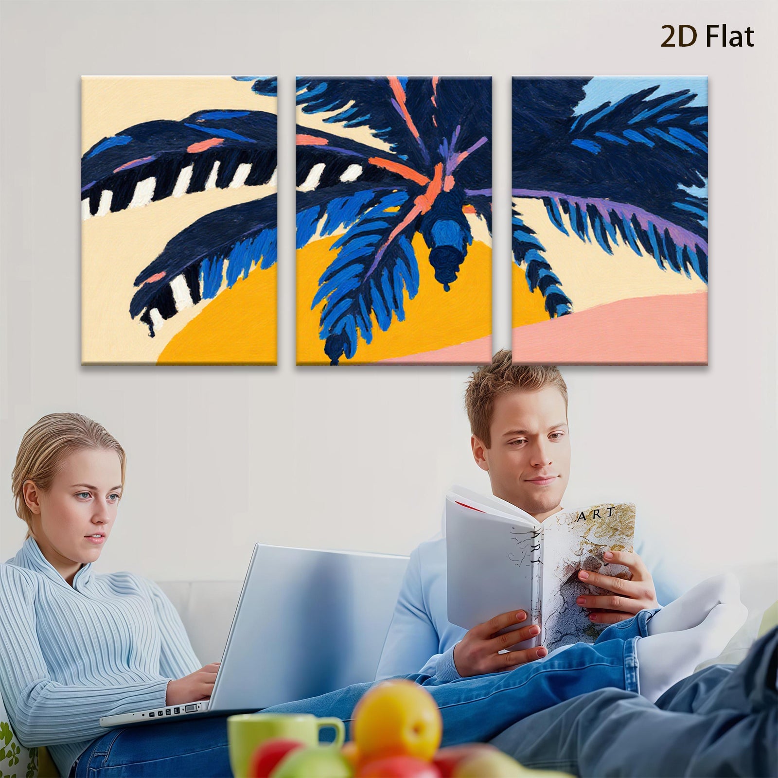 2D flat 1pc vibrant tropical palm leaves sunset wall art canvas prints for living room bedroom gallery wrapped modern farmhouse decor boho style