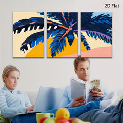 2D flat 1pc vibrant tropical palm leaves sunset wall art canvas prints for living room bedroom gallery wrapped modern farmhouse decor boho style