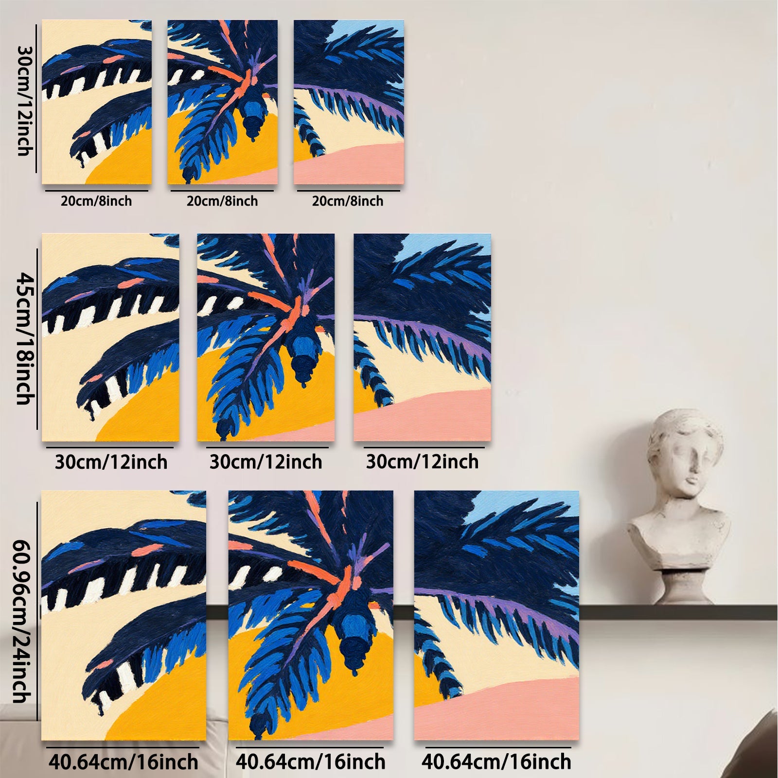 2D flat 1pc vibrant tropical palm leaves sunset wall art canvas prints for living room bedroom gallery wrapped modern farmhouse decor boho style