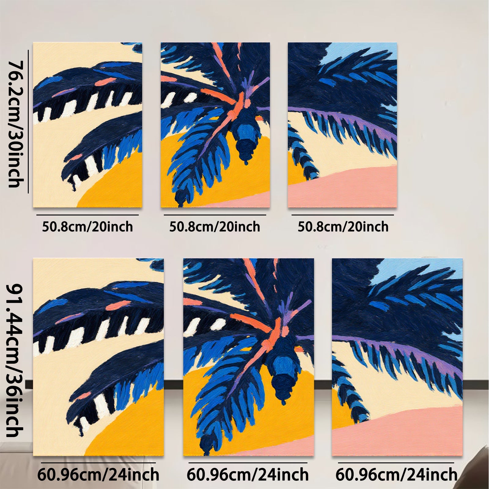 2D flat 1pc vibrant tropical palm leaves sunset wall art canvas prints for living room bedroom gallery wrapped modern farmhouse decor boho style
