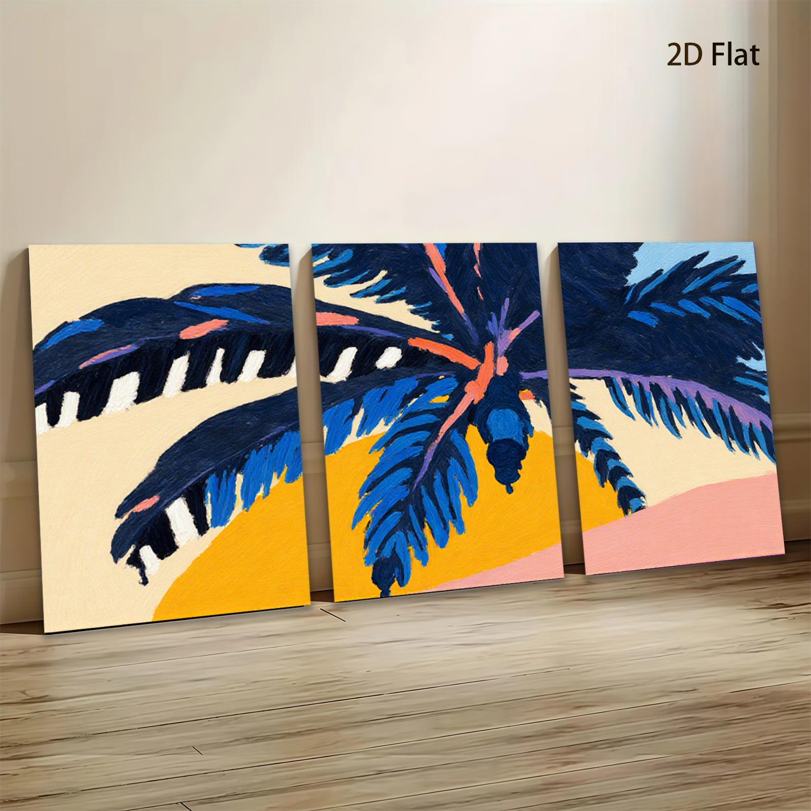 2D flat 1pc vibrant tropical palm leaves sunset wall art canvas prints for living room bedroom gallery wrapped modern farmhouse decor boho style
