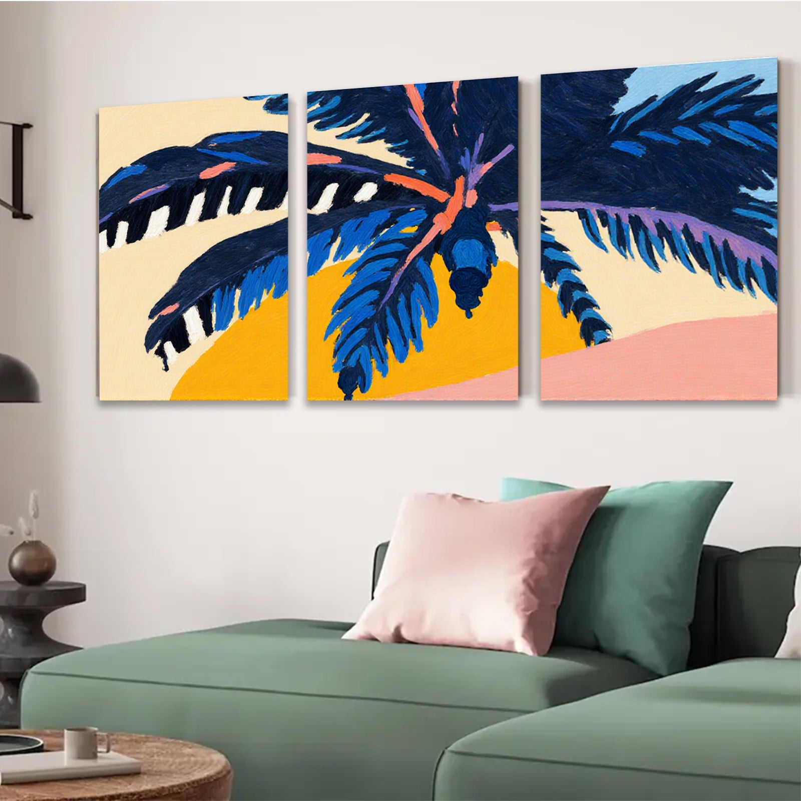 2D flat 1pc vibrant tropical palm leaves sunset wall art canvas prints for living room bedroom gallery wrapped modern farmhouse decor boho style
