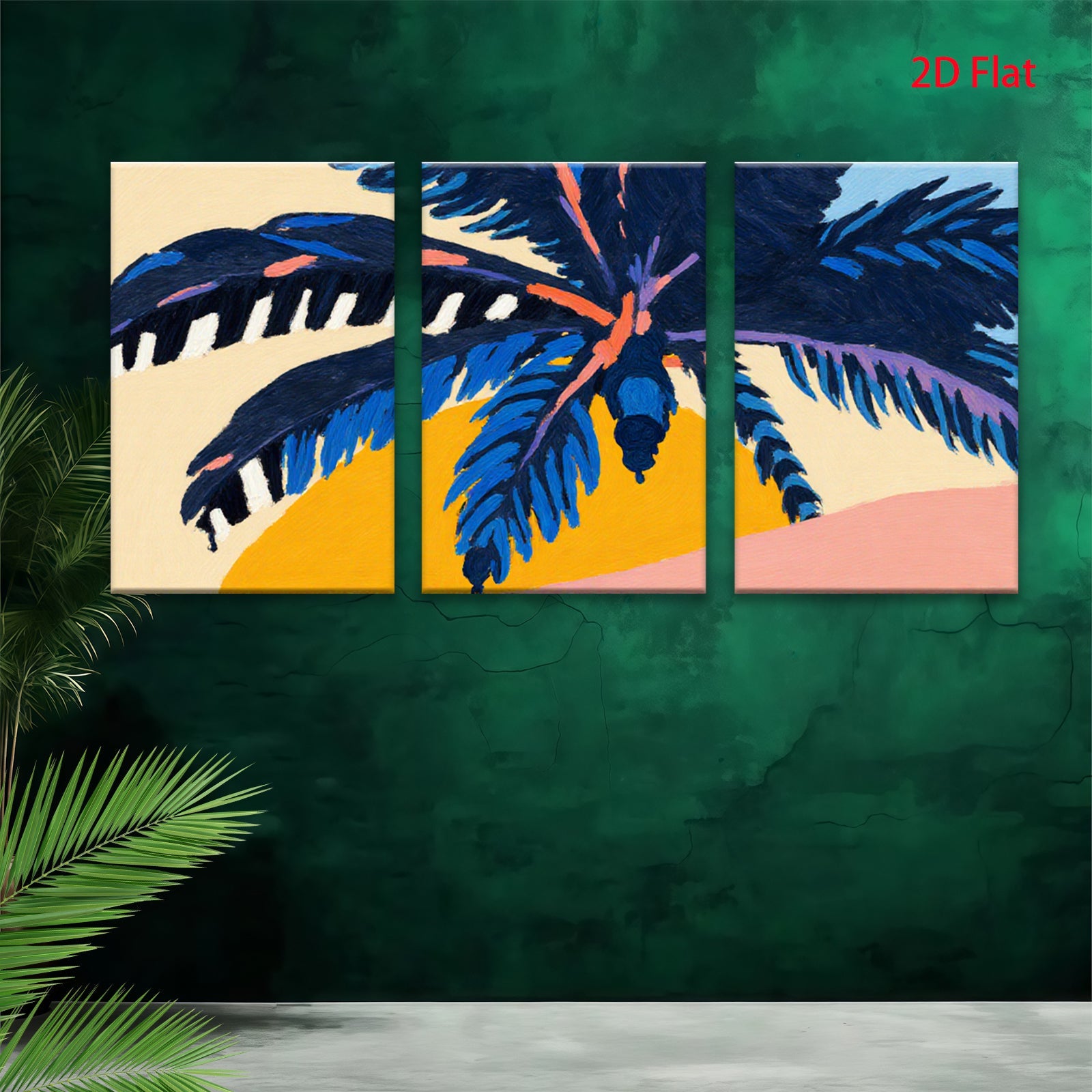2D flat 1pc vibrant tropical palm leaves sunset wall art canvas prints for living room bedroom gallery wrapped modern farmhouse decor boho style