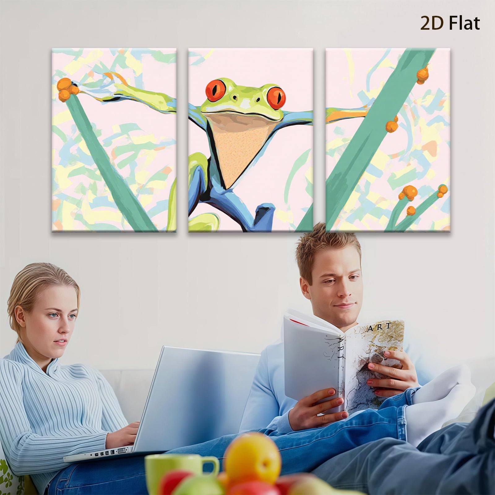 2D flat 1pc vibrant tropical tree frog wall art for living room bedroom modern farmhouse gallery wrapped canvas prints cozy home decor