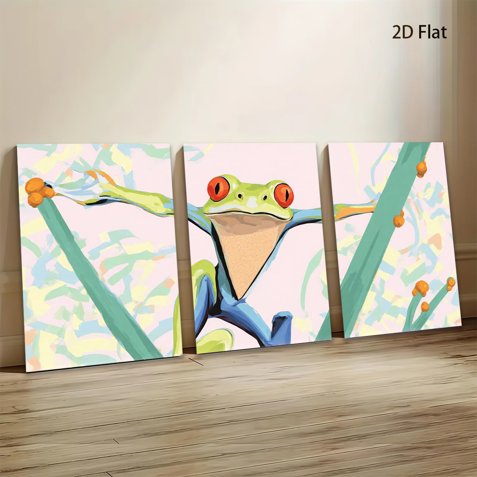 2D flat 1pc vibrant tropical tree frog wall art for living room bedroom modern farmhouse gallery wrapped canvas prints cozy home decor