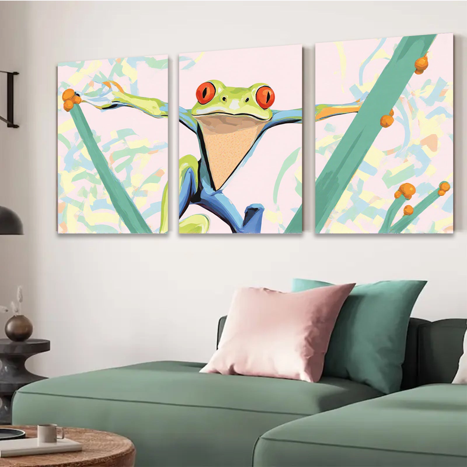 2D flat 1pc vibrant tropical tree frog wall art for living room bedroom modern farmhouse gallery wrapped canvas prints cozy home decor