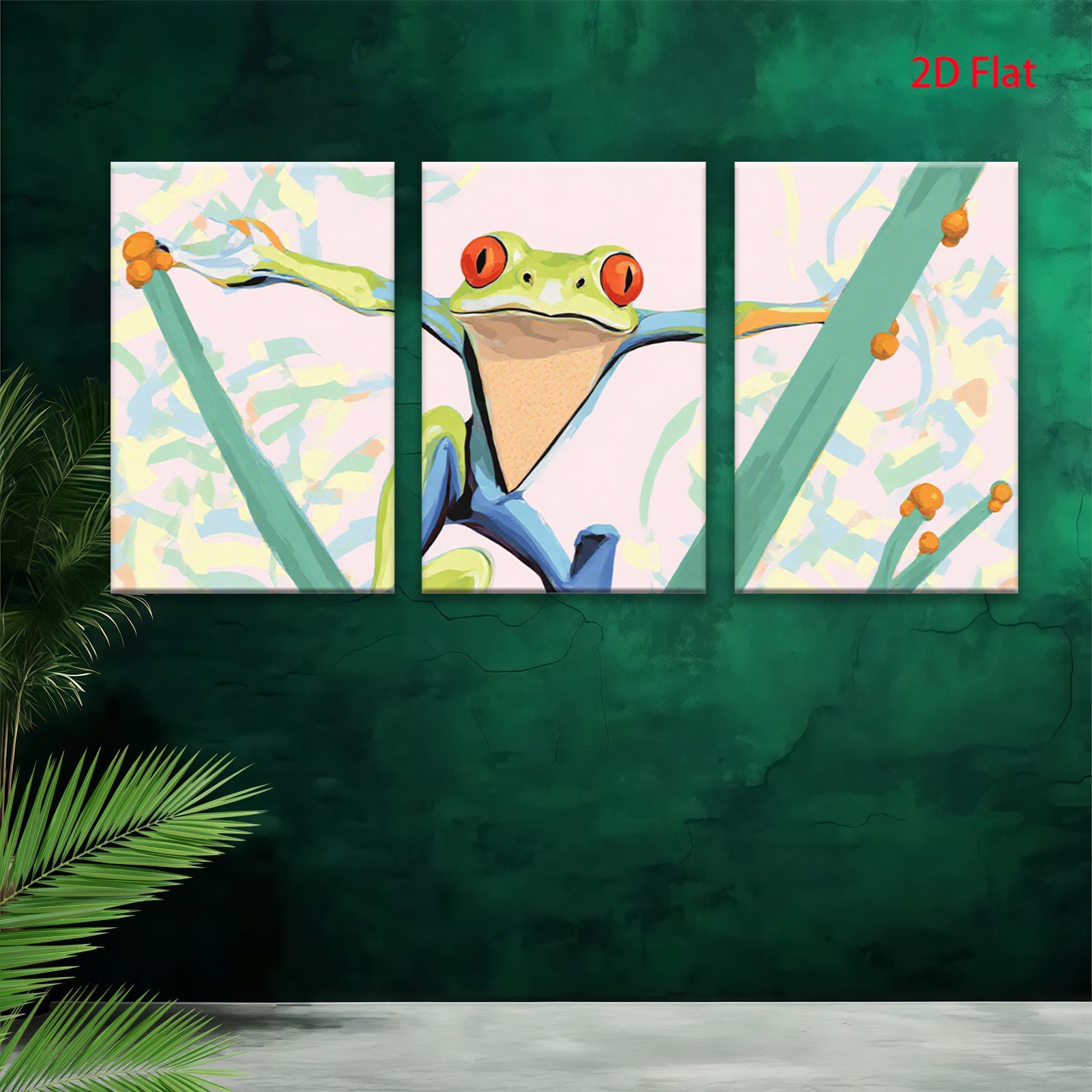 2D flat 1pc vibrant tropical tree frog wall art for living room bedroom modern farmhouse gallery wrapped canvas prints cozy home decor