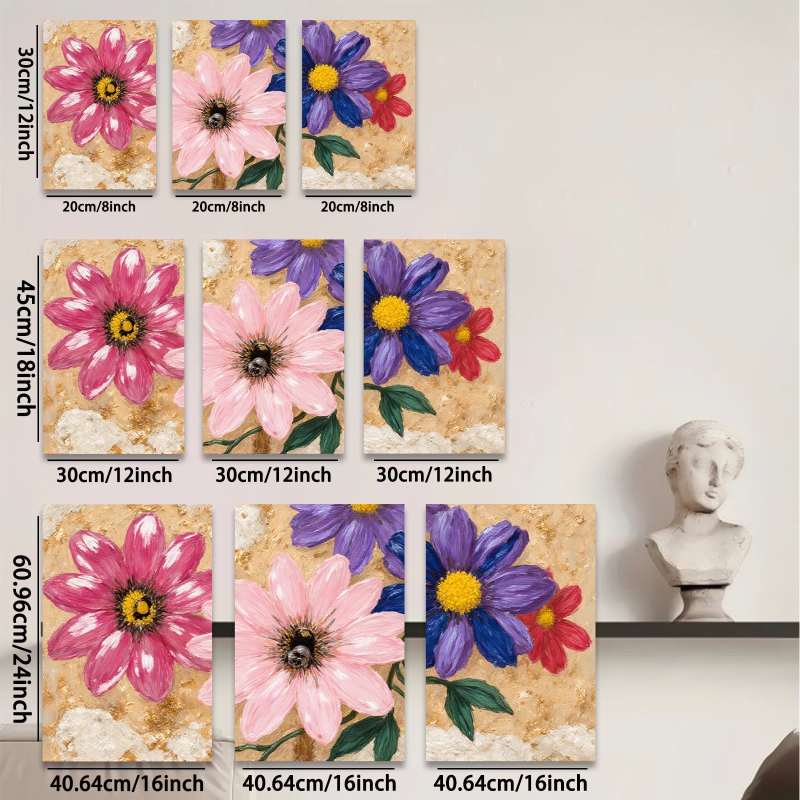 2D flat 1pc vibrant wildflower bloom painting canvas art for living room bedroom gallery wrapped modern farmhouse wall decor botanical prints