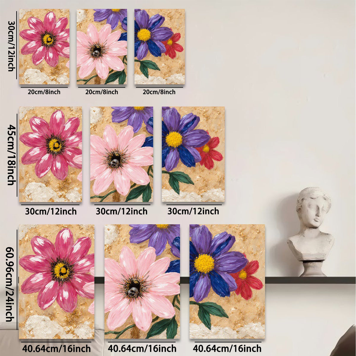 2D flat 1pc vibrant wildflower bloom painting canvas art for living room bedroom gallery wrapped modern farmhouse wall decor botanical prints