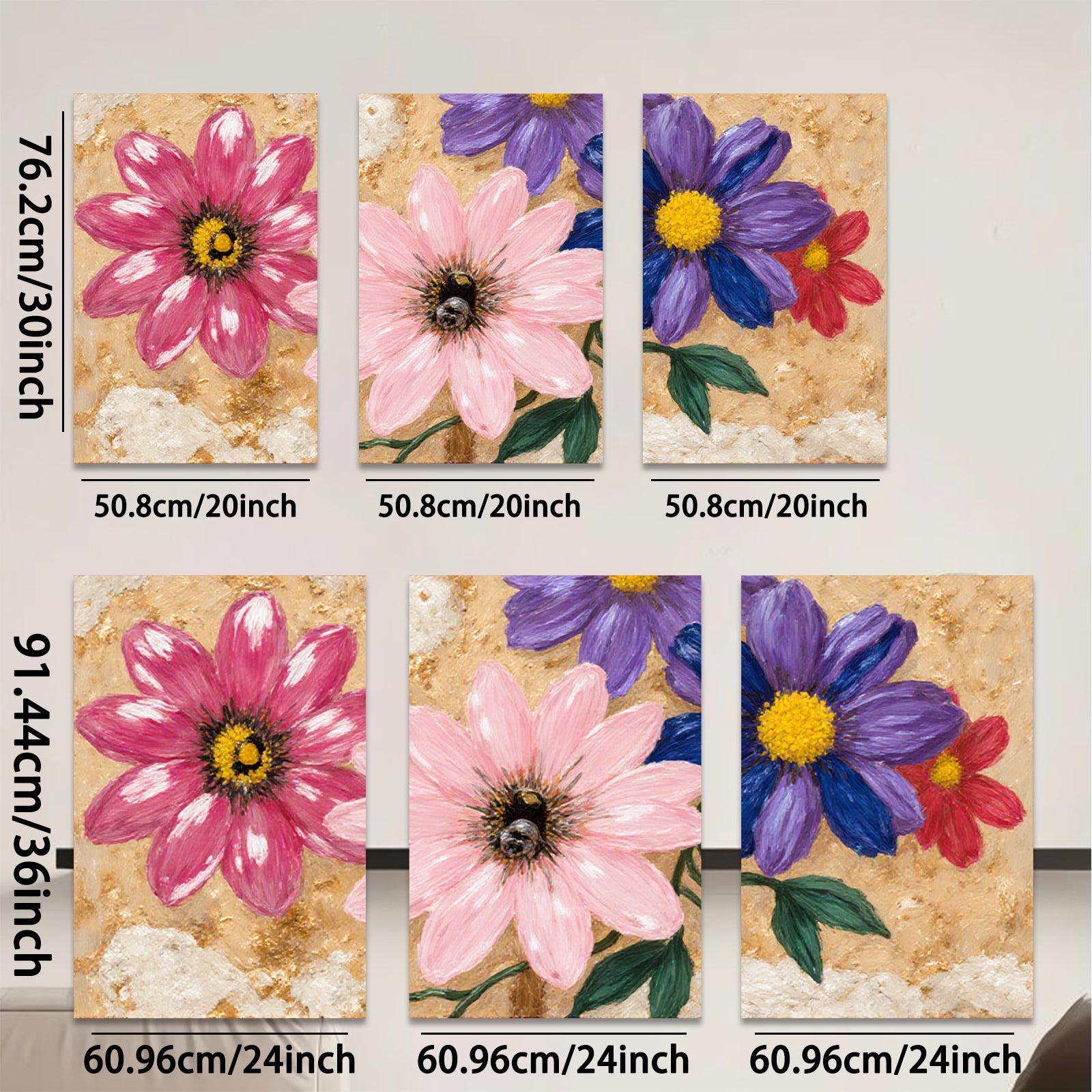 2D flat 1pc vibrant wildflower bloom painting canvas art for living room bedroom gallery wrapped modern farmhouse wall decor botanical prints
