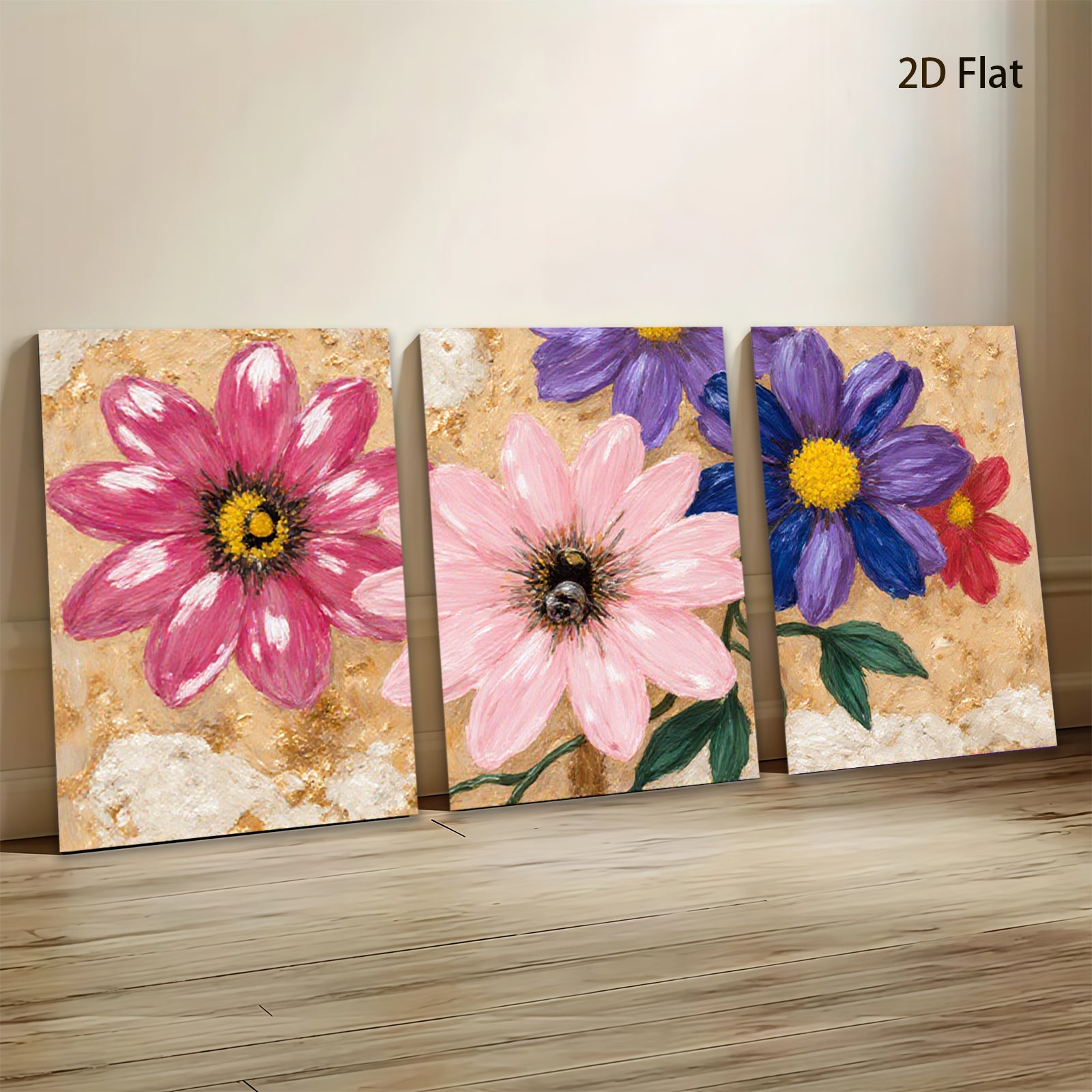 2D flat 1pc vibrant wildflower bloom painting canvas art for living room bedroom gallery wrapped modern farmhouse wall decor botanical prints