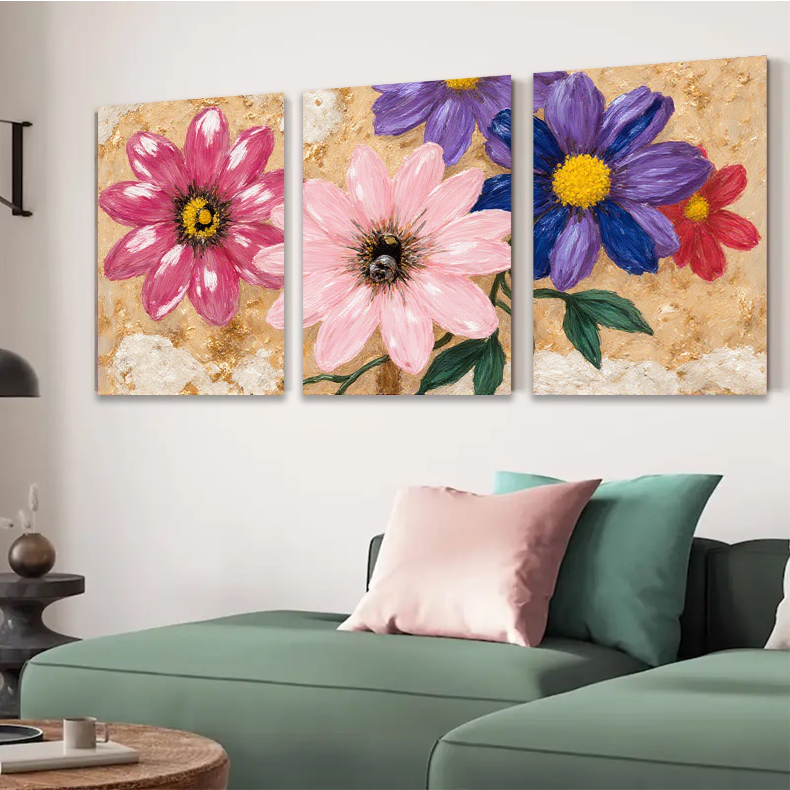 2D flat 1pc vibrant wildflower bloom painting canvas art for living room bedroom gallery wrapped modern farmhouse wall decor botanical prints