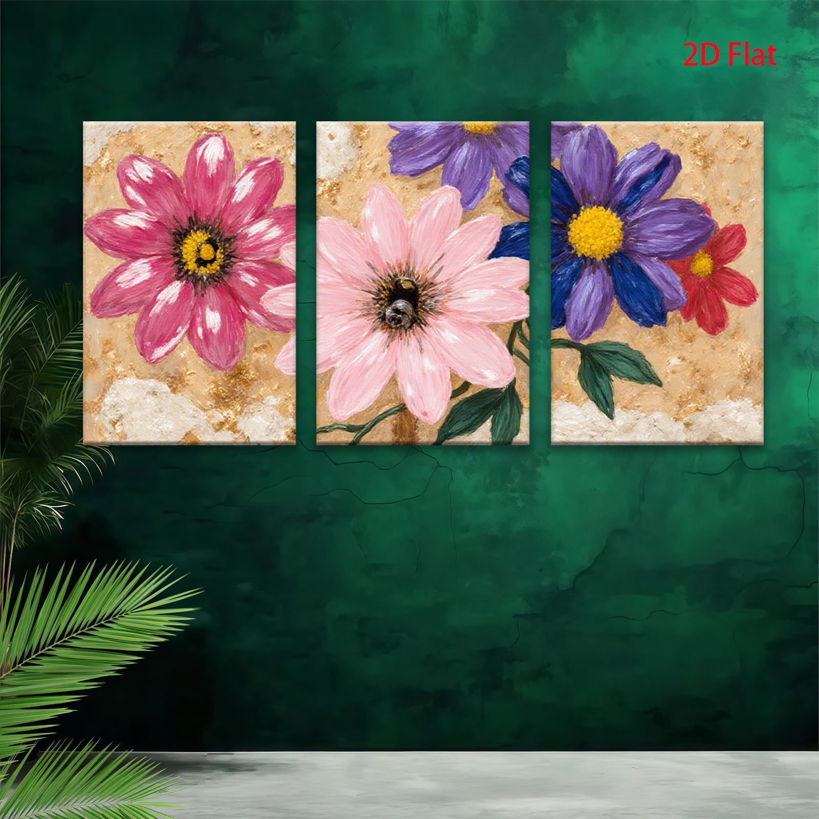 2D flat 1pc vibrant wildflower bloom painting canvas art for living room bedroom gallery wrapped modern farmhouse wall decor botanical prints