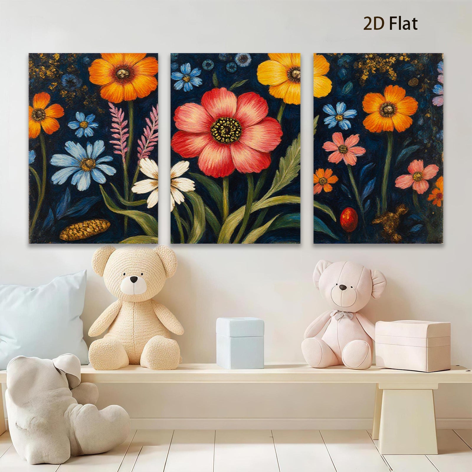 2D flat 1pc vibrant wildflower botanical garden wall art canvas prints for living room bedroom farmhouse decor gallery wrapped timeless beauty