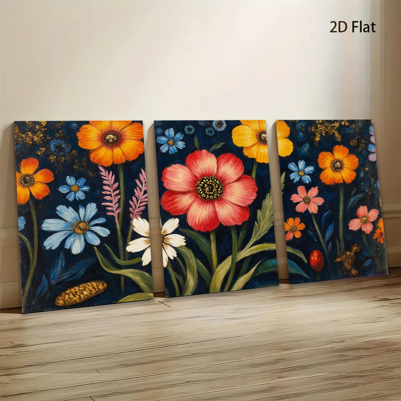 2D flat 1pc vibrant wildflower botanical garden wall art canvas prints for living room bedroom farmhouse decor gallery wrapped timeless beauty