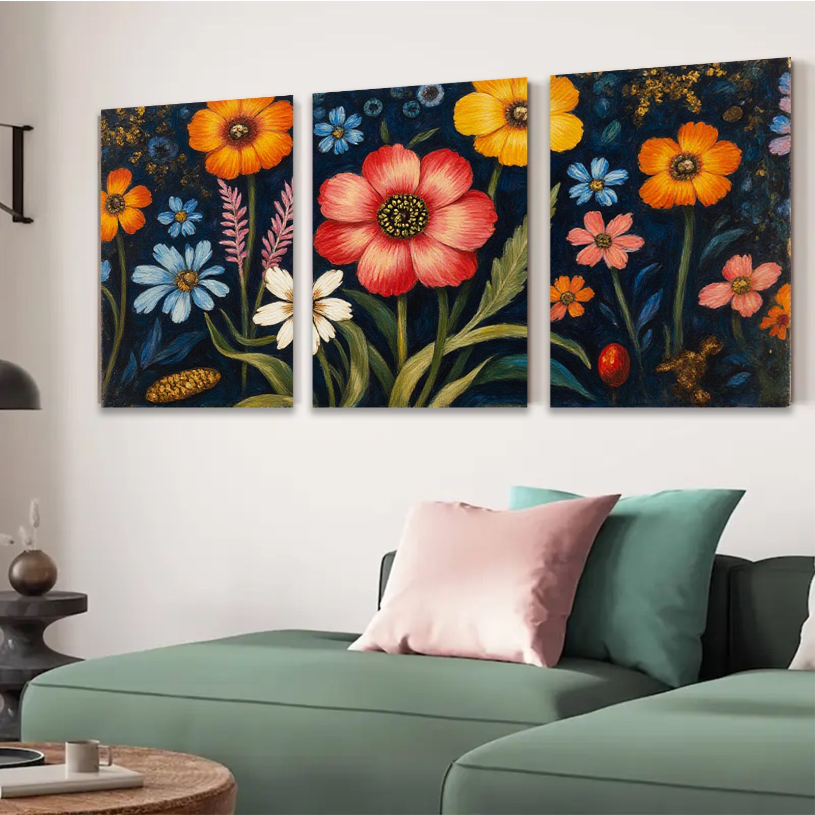 2D flat 1pc vibrant wildflower botanical garden wall art canvas prints for living room bedroom farmhouse decor gallery wrapped timeless beauty